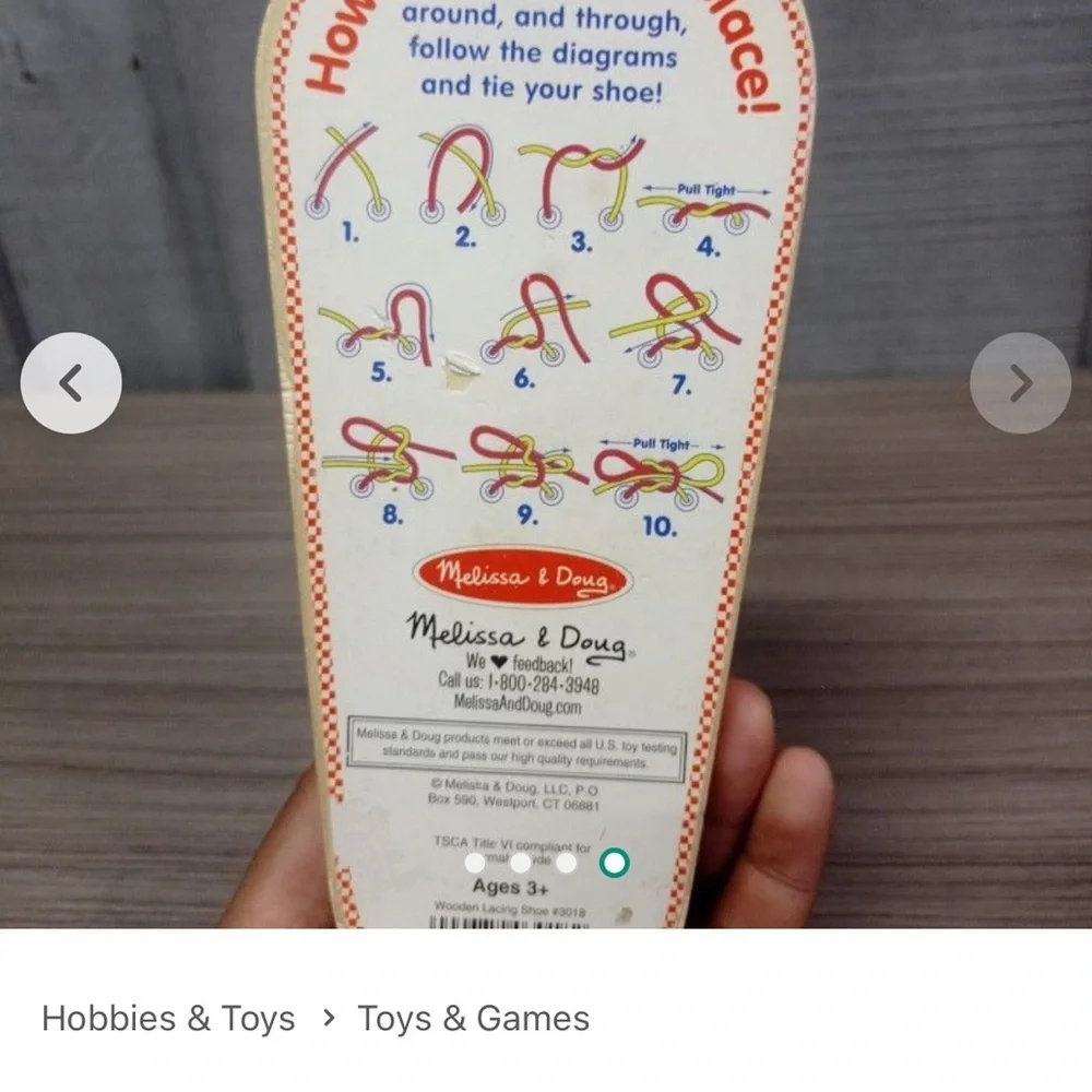Melissa & Doug Wooden Shoe for Child to learn & practice lacing shoes 3yrs & Up